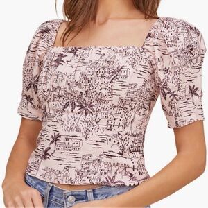 Printed Square Neck Puff Sleeve Bondi Top